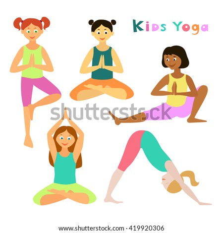 Kids Yoga Vector Illustration Asanas Set Stock Vector 419920306 ...