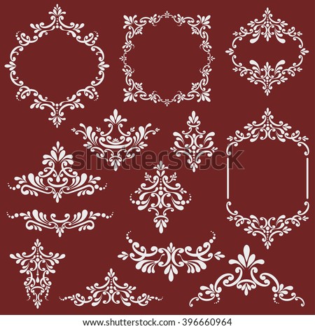 Floral design elements set, Page decoration. Vector illustration. Isolated on beige background. Can use for birthday card, wedding invitations.
