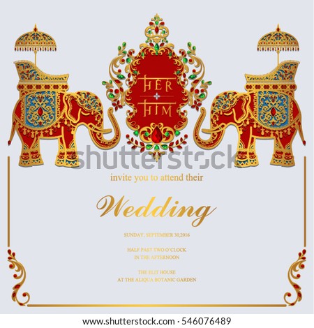 Indian Wedding Invitation Card Templates Gold Stock Vector