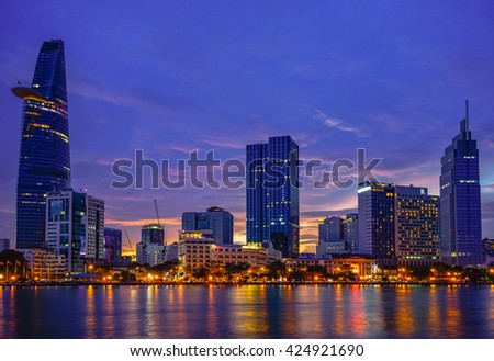 Ho Chi Minh City, Viet Nam 23 DEC 2015: Downtown Saigon in sunset ,Ho Chi Minh city, Vietnam. Ho Chi Minh city is the biggest city in Vietnam.