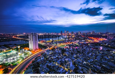 SAIGON, VIETNAM - NOV 18, 2015. Cityscape of Saigon downtown, viewed from top of building. Saigon (Ho Chi Minh city) is the largest city in Vietnam with population around 10 million people.