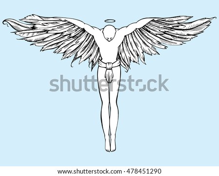 Angel Man Wings Feathers Manbird Line Stock Vector 478451290 - Shutterstock