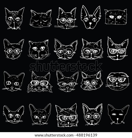 Collection of cats portraits of cats stylized cats head set line art Collection of cats portraits of cats stylized cats head set line art