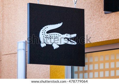 LAS VEGAS, NEVADA - August 22nd, 2016: Lacoste Logo On Store Front Sign.