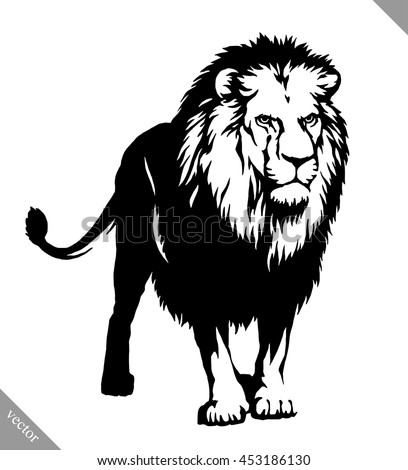 Black White Linear Draw Lion Vector Stock Vector 453186130 - Shutterstock