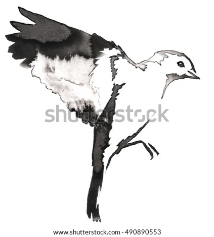 black and white monochrome painting with water and ink draw tit bird illustration - Free Sketches To Paint black and white monochrome painting with water and ink draw tit bird illustration - Free Sketches To Paint