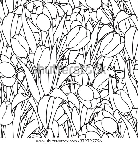 Hand Drawn Artistic Ethnic Ornamental Patterned Floral Frame In Doodle Tulips Zentangle Style For Adult