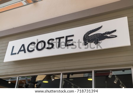 GENTING HIGHLAND, MALAYSIA - SEPTEMBER 16, 2017: Lacoste shop at Genting Highlands Premium Outlets. Lacoste is a French clothing company founded in 1933 by tennis player René Lacoste and André Gillier