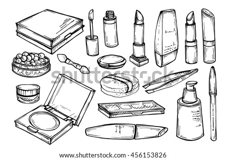 Makeup Products Sketch Cosmetics Hand Drawn Stock Illustration ...