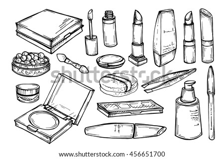 Makeup Products Sketch Cosmetics Hand Drawn Stock Illustration ...