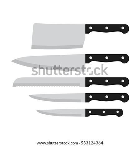 Kitchenware Set Different Kinds Knives Names Stock Vector 406839121