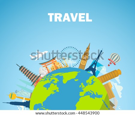 Travel World Road Trip Tourism Landmarks Stock Vector 390042511 ...