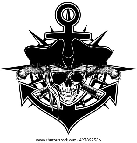 Vector Illustration Pirate Emblem Skull Cocked Stock Vector 497852566 ...