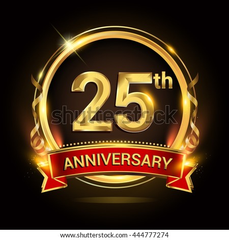 25 Golden Anniversary Logo Red Ribbon Stock Vector 432624994 - Shutterstock