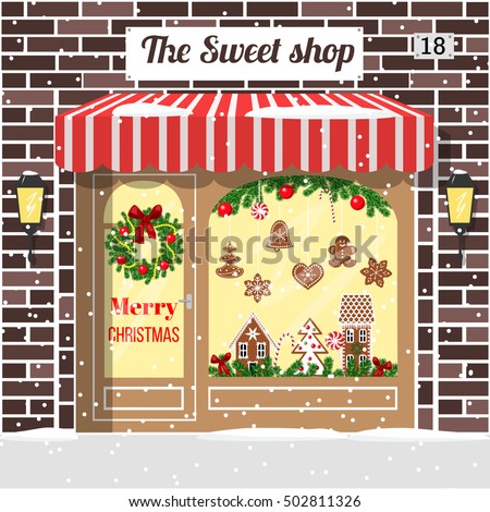 Christmas Decorated Illuminated Sweet Shop Candy Stock Vector 502811326