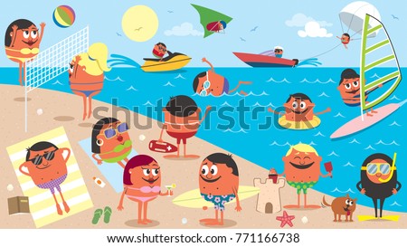 Beach Cartoon Illustration Busy Beach No Stock Vector 141645211 ...