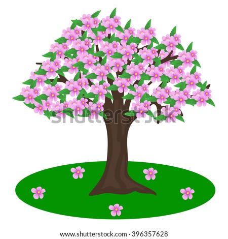 Cartoon Blossoming Tree Colorful Abstract Flowers Stock Vector ...