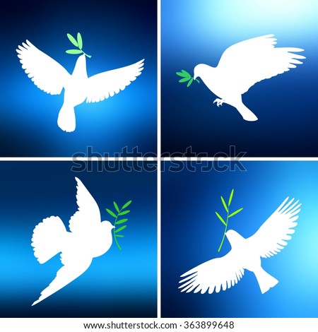 Two Vector White Doves On Blue Stock Vector 213660427 - Shutterstock