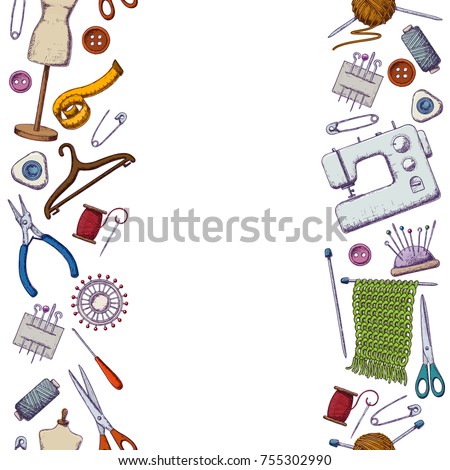 Seamless Vertical Borders Tools Needlework Sewing Stock Vector ...