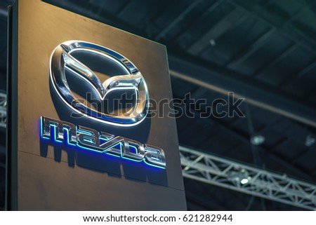 BANGKOK , THAILAND - April 01, 2017 : Mazda car company logo inside of dealership building.