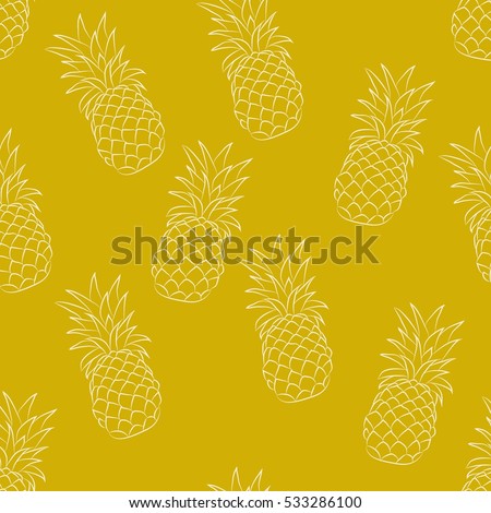 Seamless vector pattern. Two colors pineapple pattern on the bright yellow background.