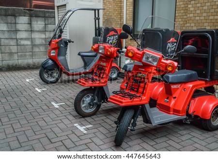 JAPAN Pizza Hut Delivery Motorcycle Bike On July 5 2016 JAPAN Pizza Hut Delivery Motorcycle Bike On July 5 2016