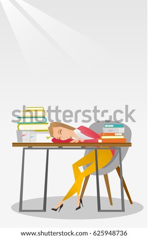 Fatigued Student Sleeping Desk Books Tired Stock Vector 625948736