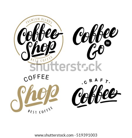 set coffee hand written lettering logos stock vector royalty free