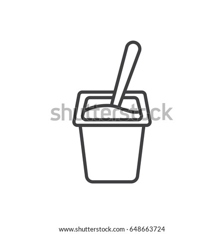 Yogurt with spoon inside line icon.