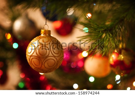 Christmas decorations on the branches fir