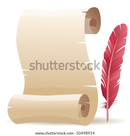 Old Scroll Paper Ink Bottle Feather Stock Vector 629225900 - Shutterstock