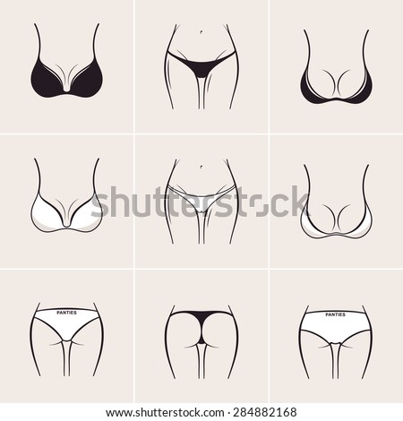 Sexy bra and panties, icons and logos. Beautiful elements of women underwear