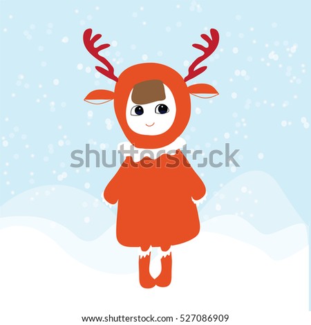 cute cartoon girl wearing antlers christmas stock vector 527086909