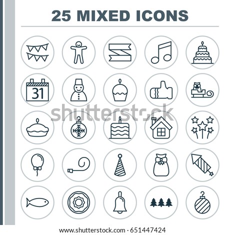 stock vector holiday icons set collection of date sleigh present pouch and other elements also includes 651447424