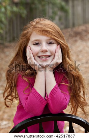 Beautiful Smiling Little Girl Long Red Stock Photo 