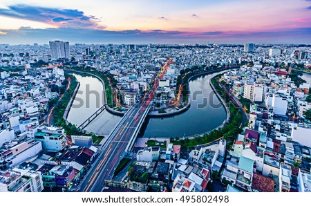 SaiGon city, HO CHI MINH, VIETNAM - November 2015 rush hour at Ho Chi Minh City. view Sai Gon from the high.