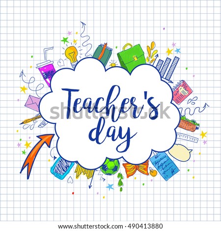 Happy Teacher's day - unique handdrawn typography poster. Vector art. Great design element for congratulation cards, banners and flyers.