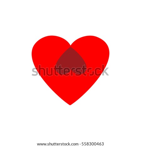 Heart two isolated. Red sign on white background. Romantic silhouette symbol linked, join, love, passion and wedding. Colorful mark of valentine and women day. Design element. illustration