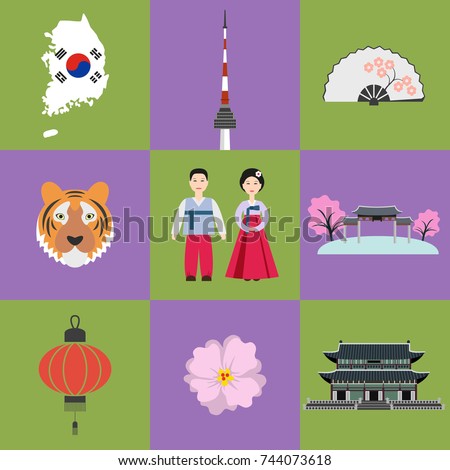 Korea Infographic Traditional Costume Tourist Attractions Stock Vector ...