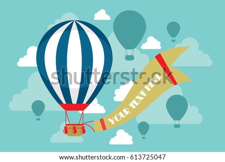 Hot air balloon in the sky with clouds. Vector illustration