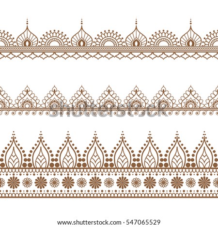 Border Brown Henna  Elements  Indian Mehndi  Stockvector 