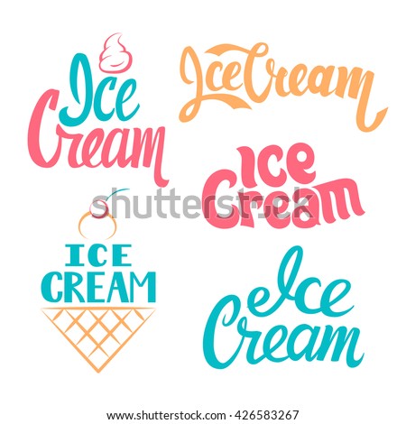 Set of handwritten lettering Ice Cream. Vector elements for labels, logos, badges, stickers or icons. Ice cream typographic for restaurant, bar, cafe, menu, ice cream or sweet shop.
