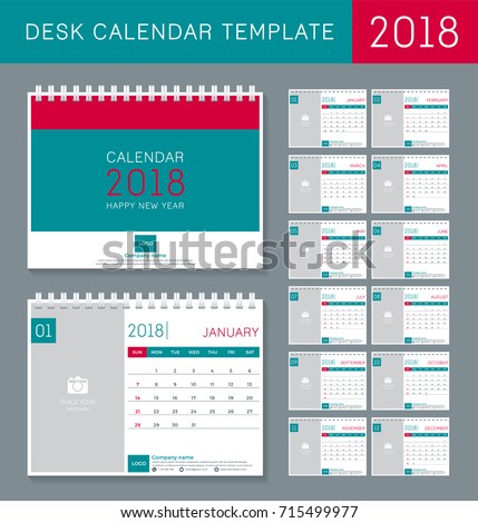 Desk calendar template for 2018 year. Set of 12 months.