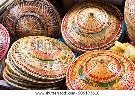 Asian cone hat handicraft. Vietnam style cone hat