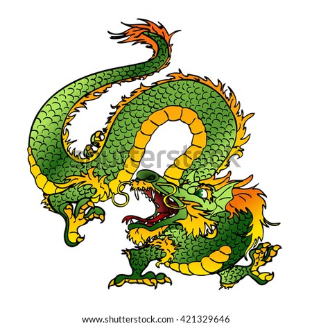 Angry Green Wood Asian Dragon On Stock Illustration 421329646 ...
