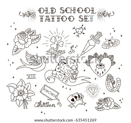 Old School Tattoo Set Tattoo Collection Stock Vector 635451269 ...