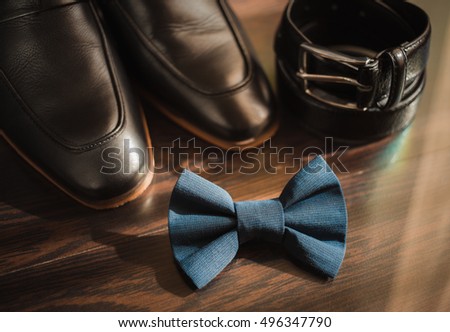 Businessman accessories. Man's style. Men's Accessories : Men's butterfly, Men's shoes , men's watches. Set groom Butterfly shoes Belts Watches