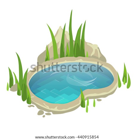 A small pond with grass for landscape design. Vector illustration.