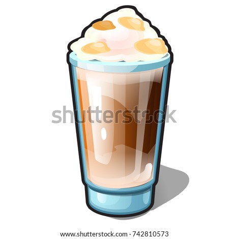 An Iced Coffee With Caramel And Whipped Cream In A Glass Cup Isolated On White An Iced Coffee With Caramel And Whipped Cream In A Glass Cup Isolated On White