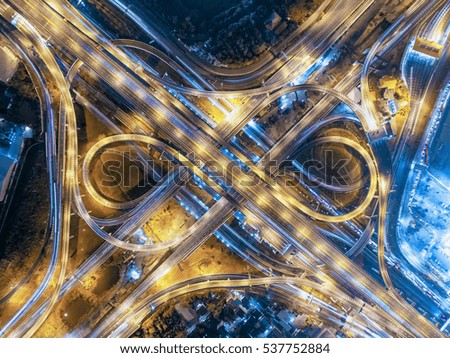 Road roundabout large Aerial The road beautiful , Bird Eye View in bangkok , top view , Bangkok , Thailand .